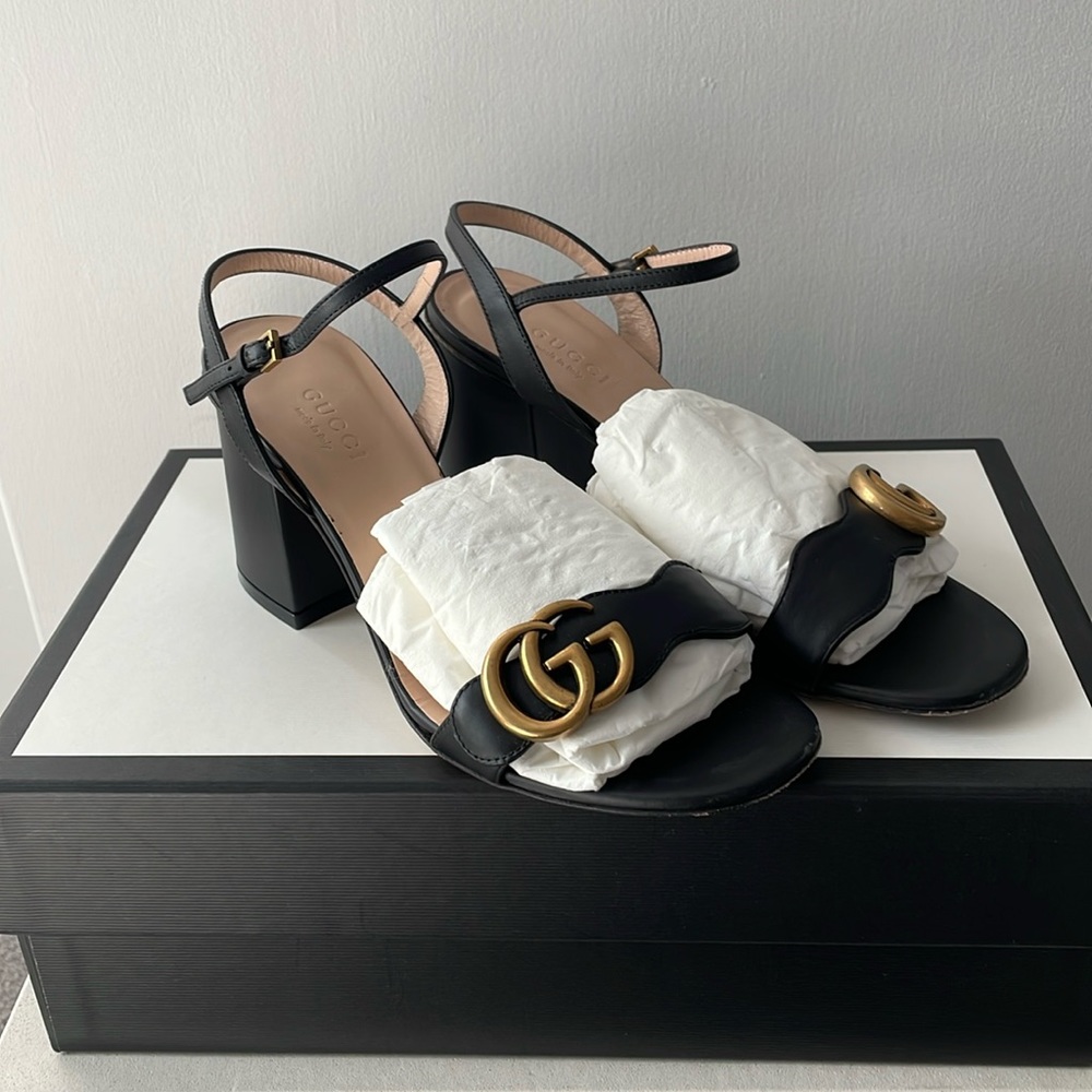 Gucci GG leather mid heel sandals